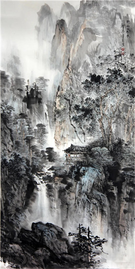 罗汉成《巴山蜀水》136×68cm 国画
