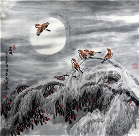 刘坤《晨风》68×68cm 国画
