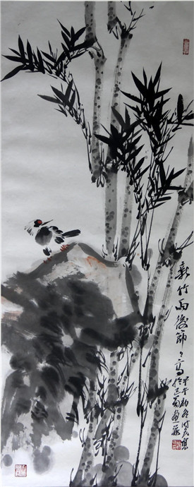 梁时民《新竹雨后节节高》 50×122cm 国画